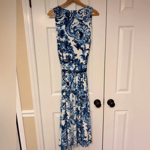 Lauren Ralph Lauren Blue White Toile Print Dress Sz 8 Garden Party Wedding - Picture 3 of 6